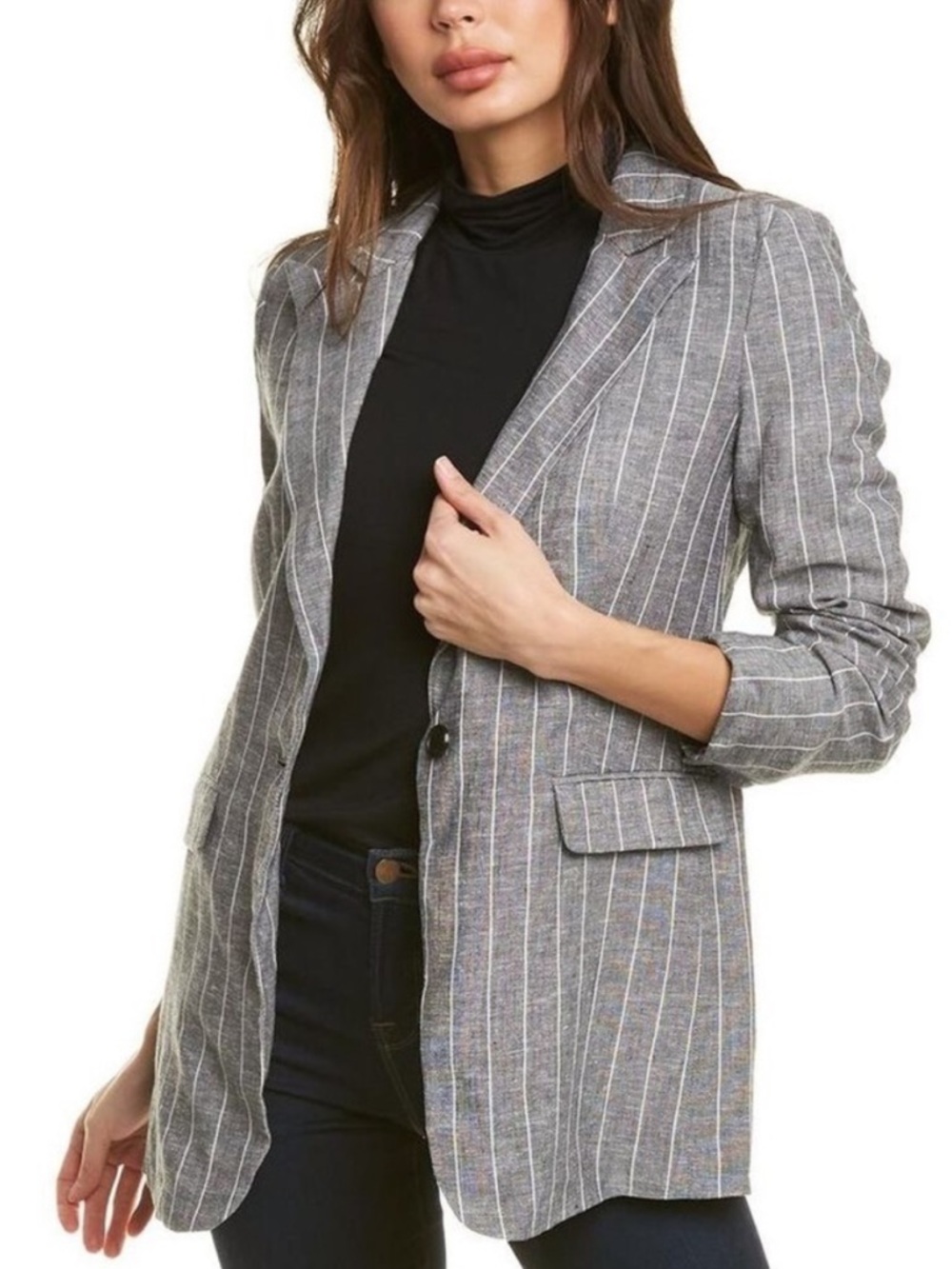 Court & Rowe Heather Gray One Button Pinstripe Blazer Linen Blend